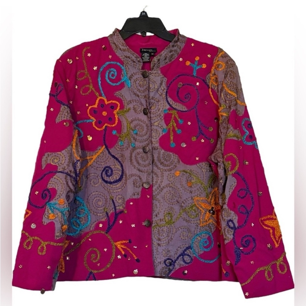 Vintage 90s Embroidered Artwear Jacket 2X Boho Festival India - Picture 2 of 9